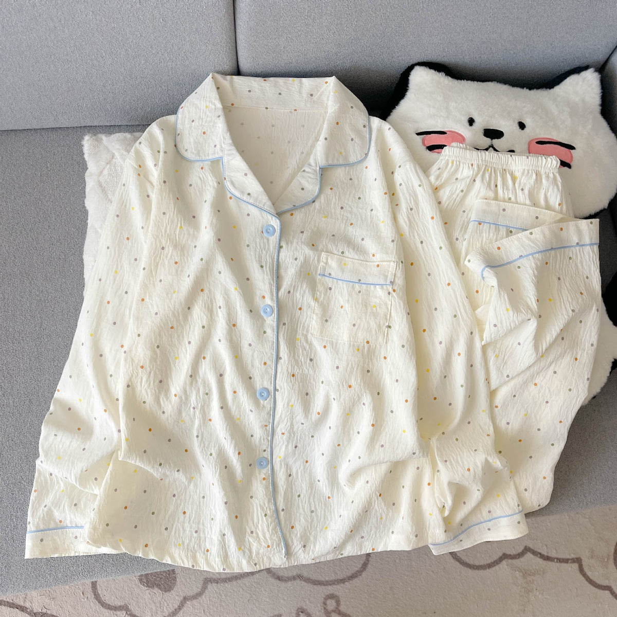 Women's Pajama Set, Long Sleeve, Cotton Blend, Cartoon Pattern