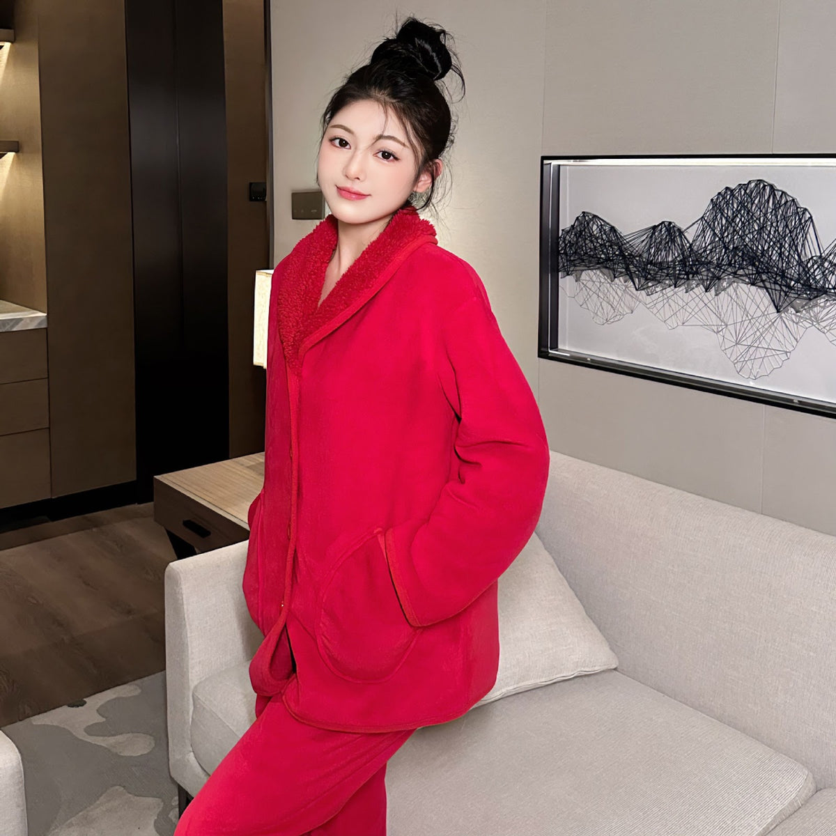 Women's Pajama Set made of flannel, warm and festive