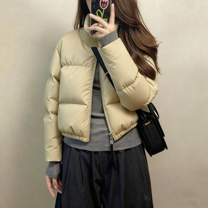 Short women's padded jacket, stand-up collar, padded