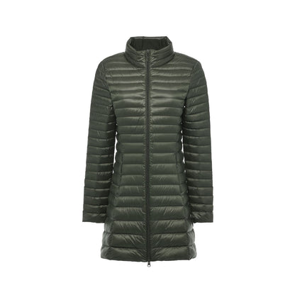 Women's down coat, mid-length, stand-up collar