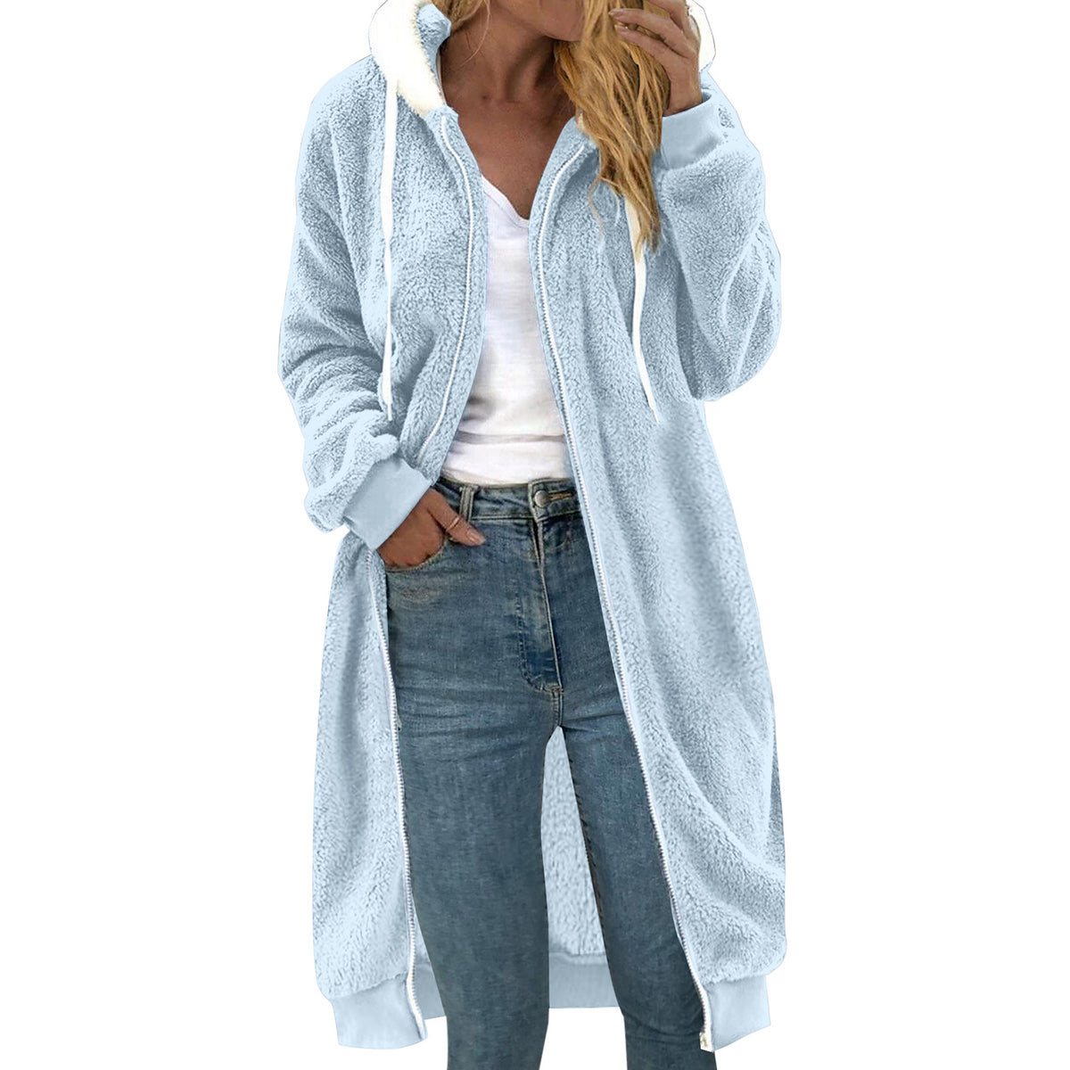 Women’s plush coat, double-sided, with hood