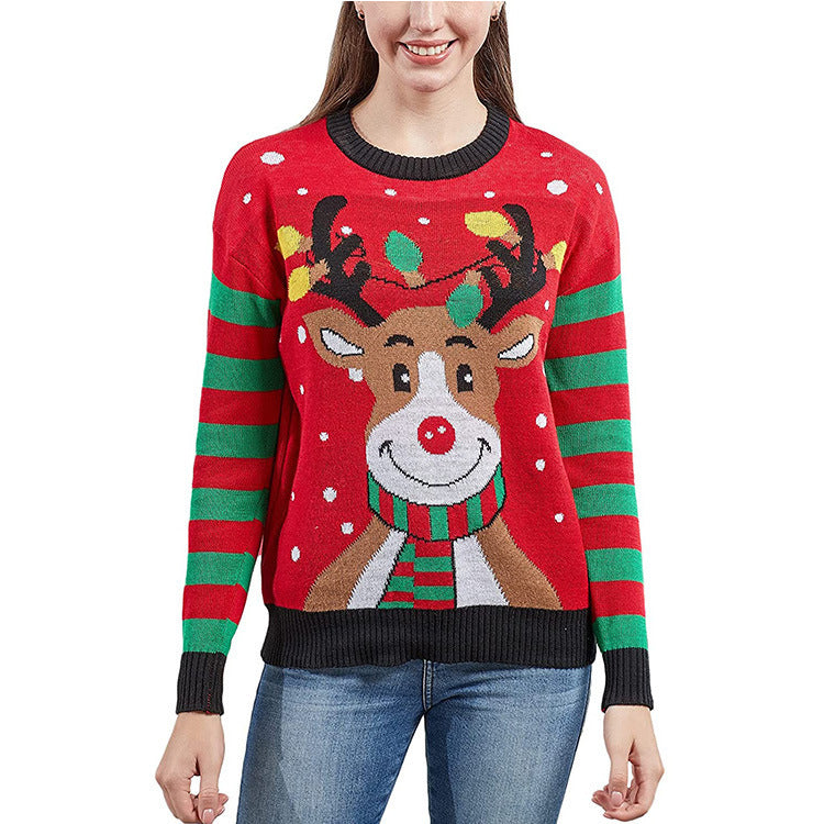 Women's Christmas sweater with animal motifs, knitted