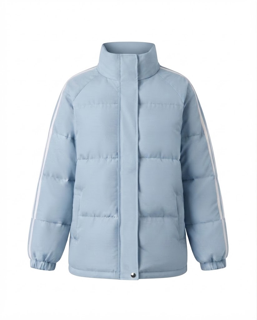 Women nan sporty quilted city puffer with ergonomic stand-up collar and reflective arm stripes