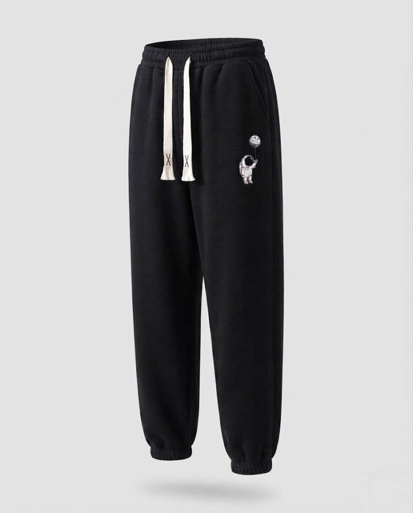 Men's Lined Fleece Jogging Pants with Drawstring, Elastic Cuffs, and Astronaut Print EVA-US
