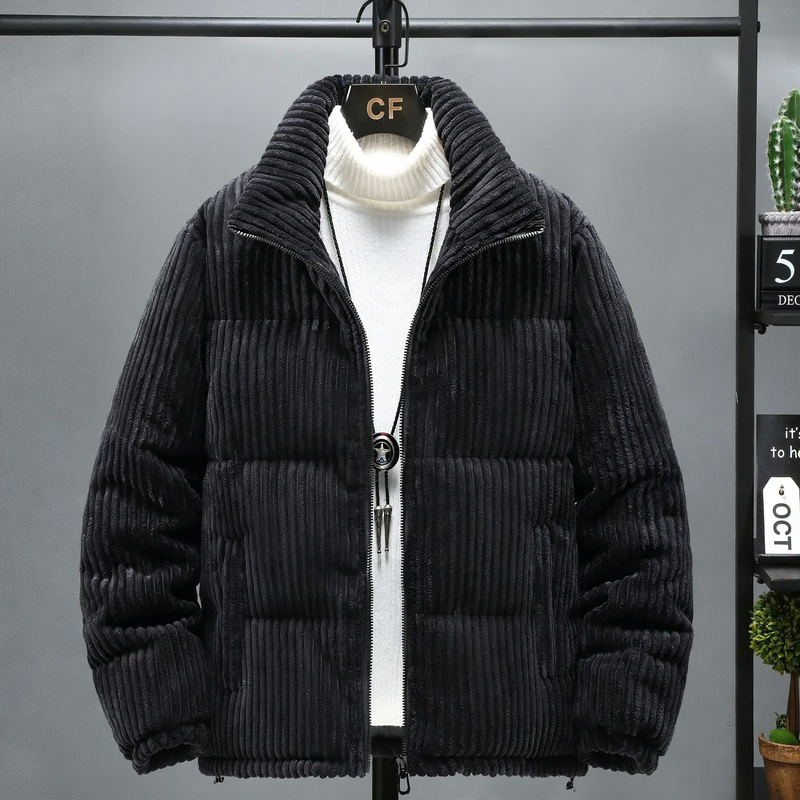 Men's winter jacket, cord, stand collar, padded