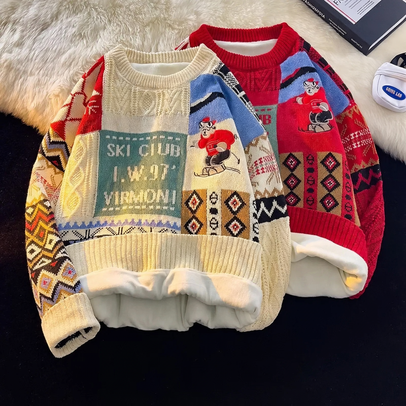 Padded knit sweater for men, Christmas design