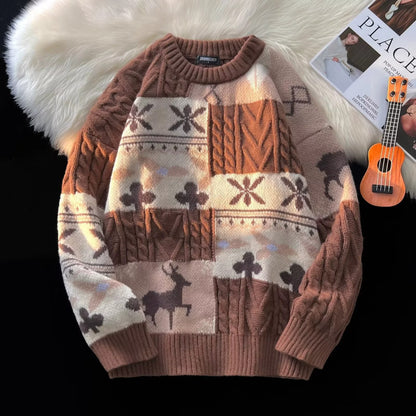 Retro knitted sweater for couples, Christmas cable pattern