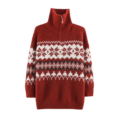 Christmas Fair-Isle knitted sweater with stand-up collar