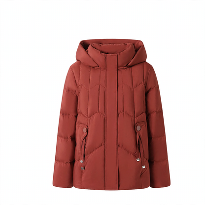 Short women's down jacket with goose down