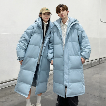 Long down coat, knee-length, for men and women