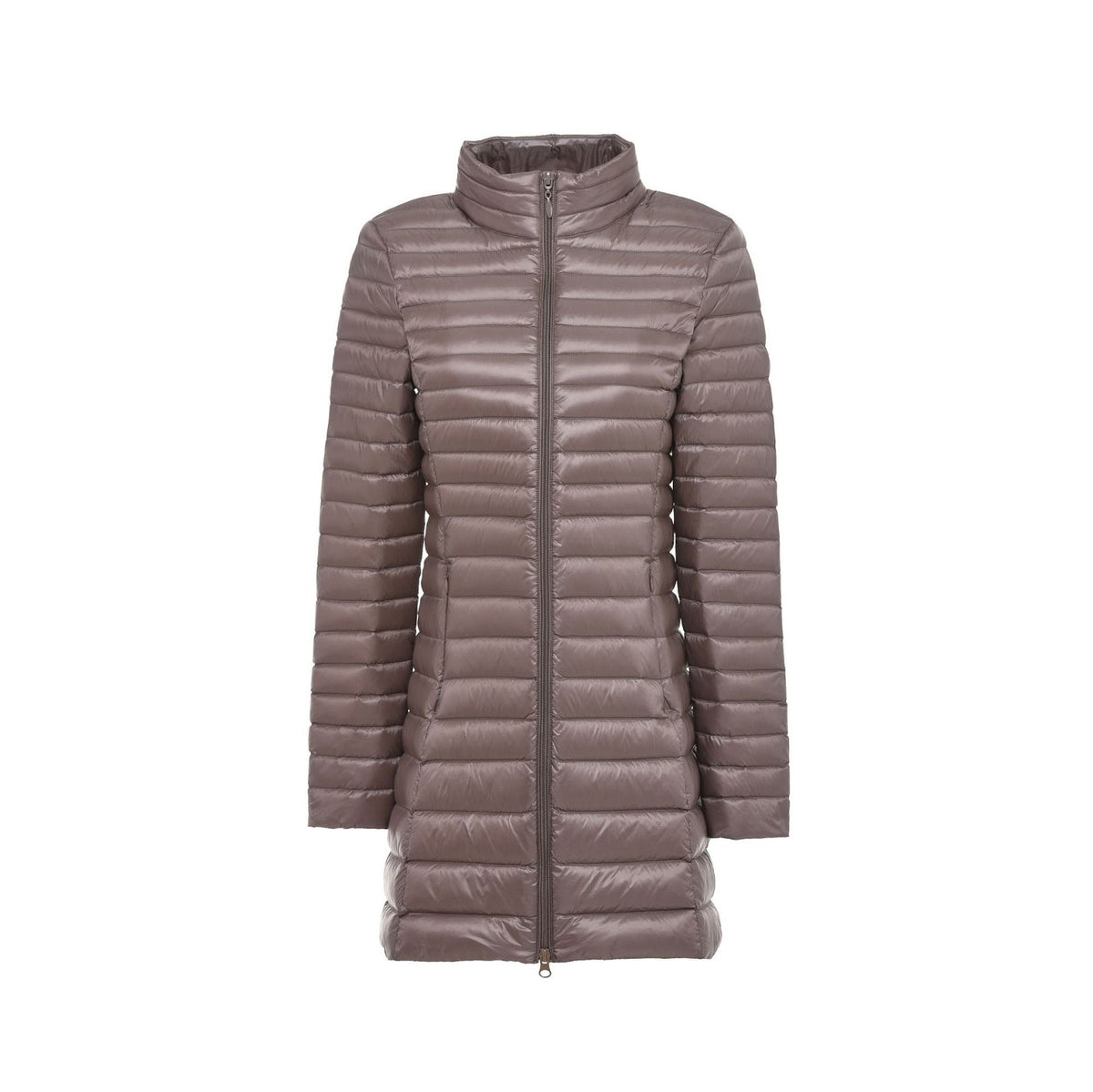 Women's down coat, mid-length, stand-up collar