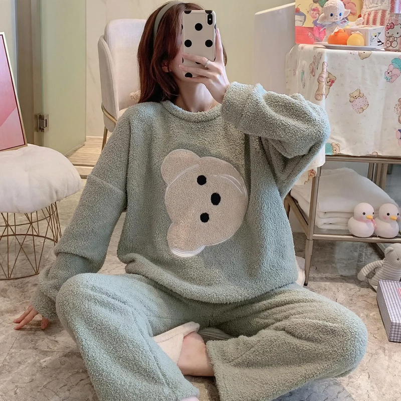 Ladies' pajama set, coral fleece, long-sleeved