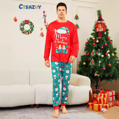 Family Pajama Set, Christmas-themed, with Santa Claus motif