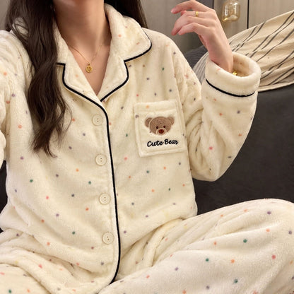 Women's flannel pajama set, lined, winter loungewear