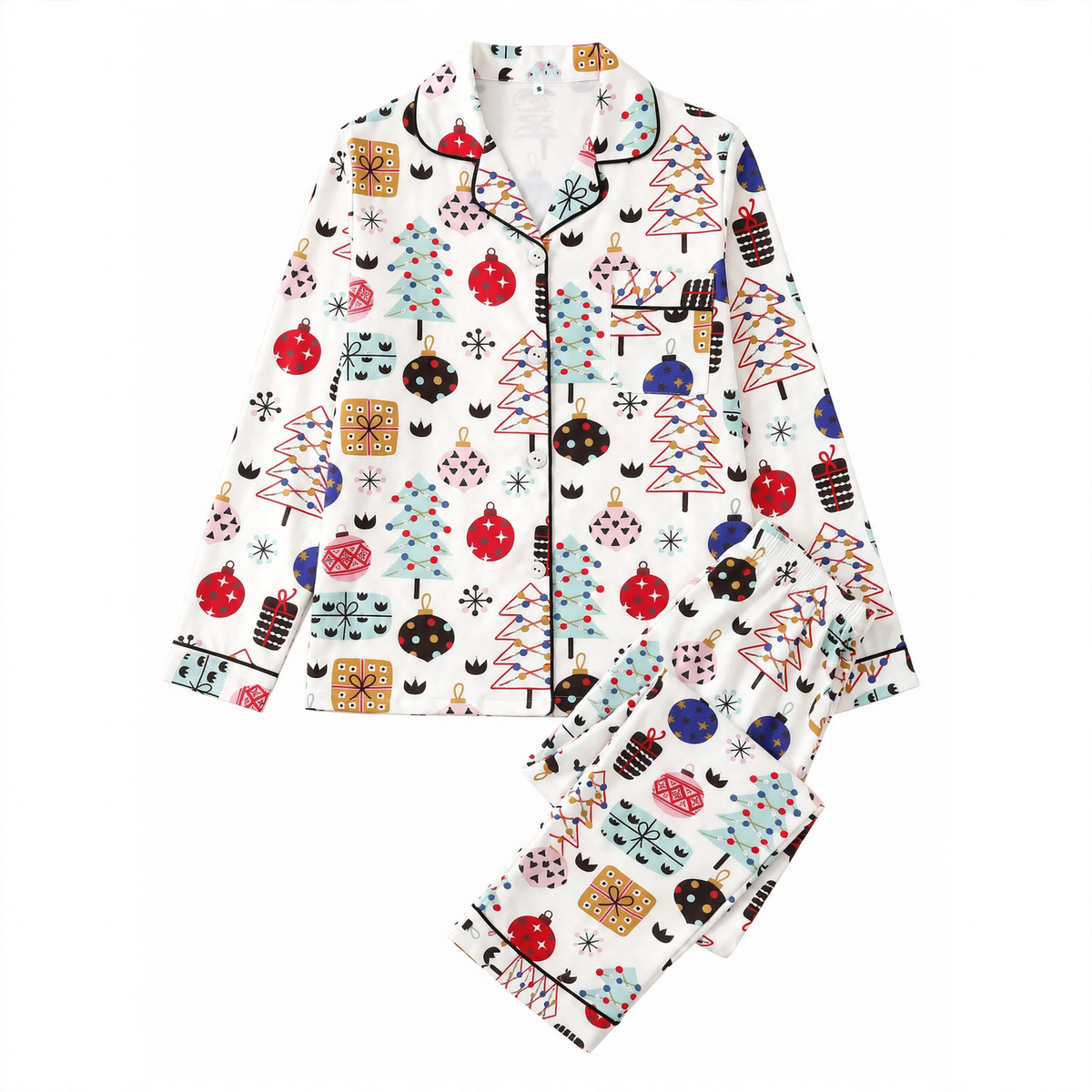 Women's Pajamas, Long Sleeve, with Cartoon Christmas Design