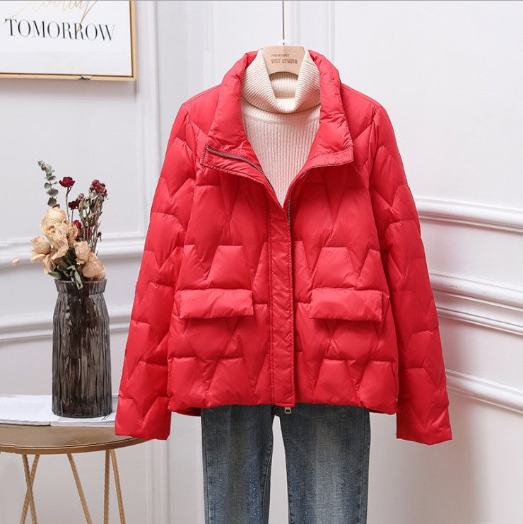 Short down jacket for women with stand-up collar