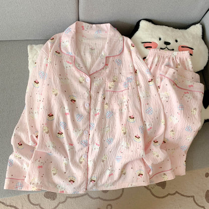 Women's Pajama Set, Long Sleeve, Cotton Blend, Cartoon Pattern