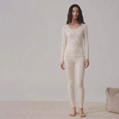Women's Thermal Set, Cotton, Crew Neck, Printed