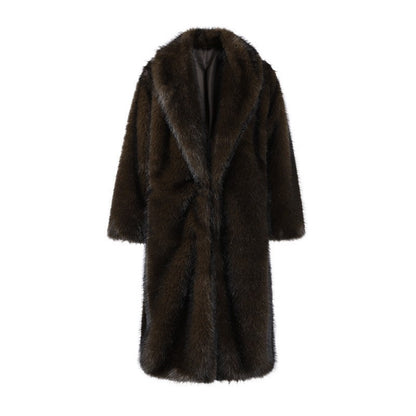 Long Vintage Coat in Faux Fur Look