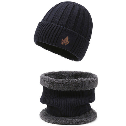 Knitted cap and neck protection set, lined, for men
