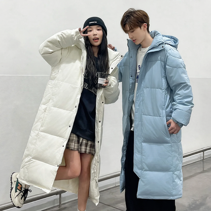 Long down coat, knee-length, for women and men