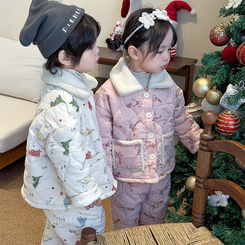 Padded children's pajama set, 3-layer, warm for winter