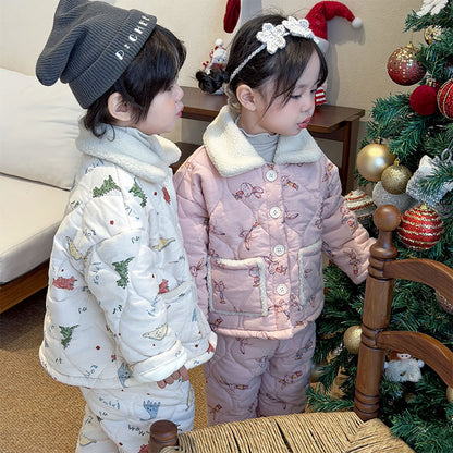 Padded children's pajama set, 3-layer, warm for winter
