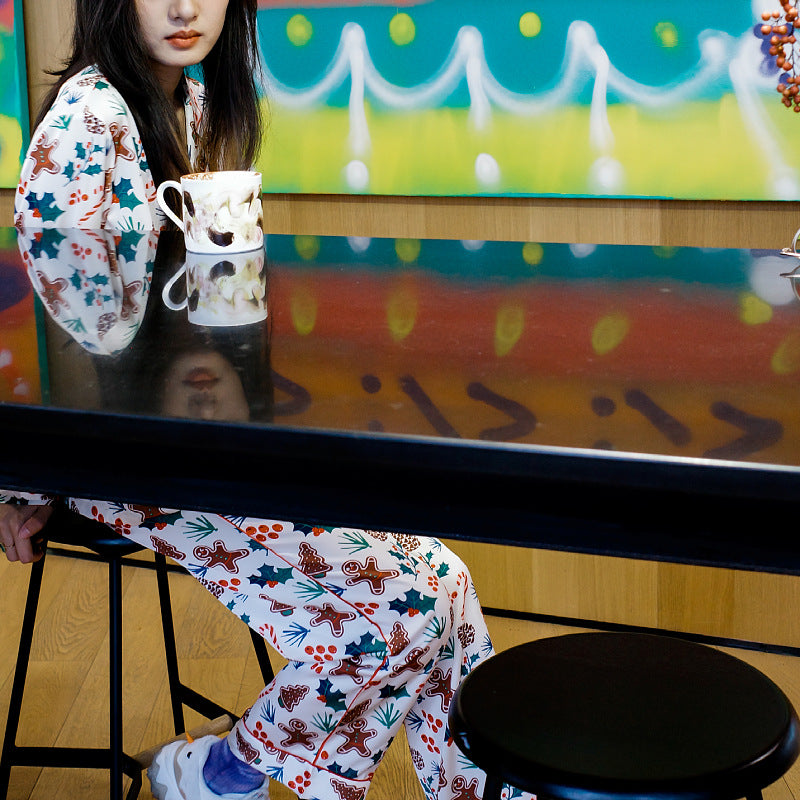 Women’s Pajama Set, Silk Look, Long Sleeve, Christmas Motif