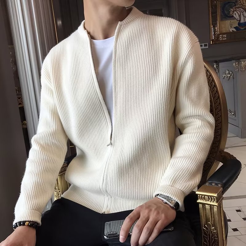 Men's cardigan, zipper, business-casual, solid color