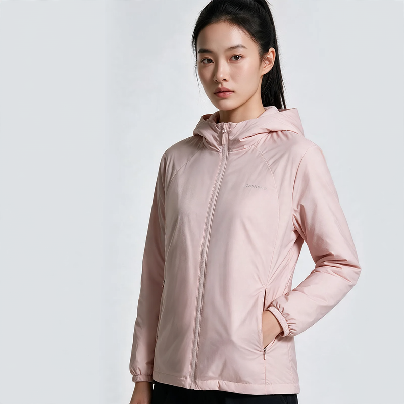Lightweight outdoor down jacket with hood, white duck down