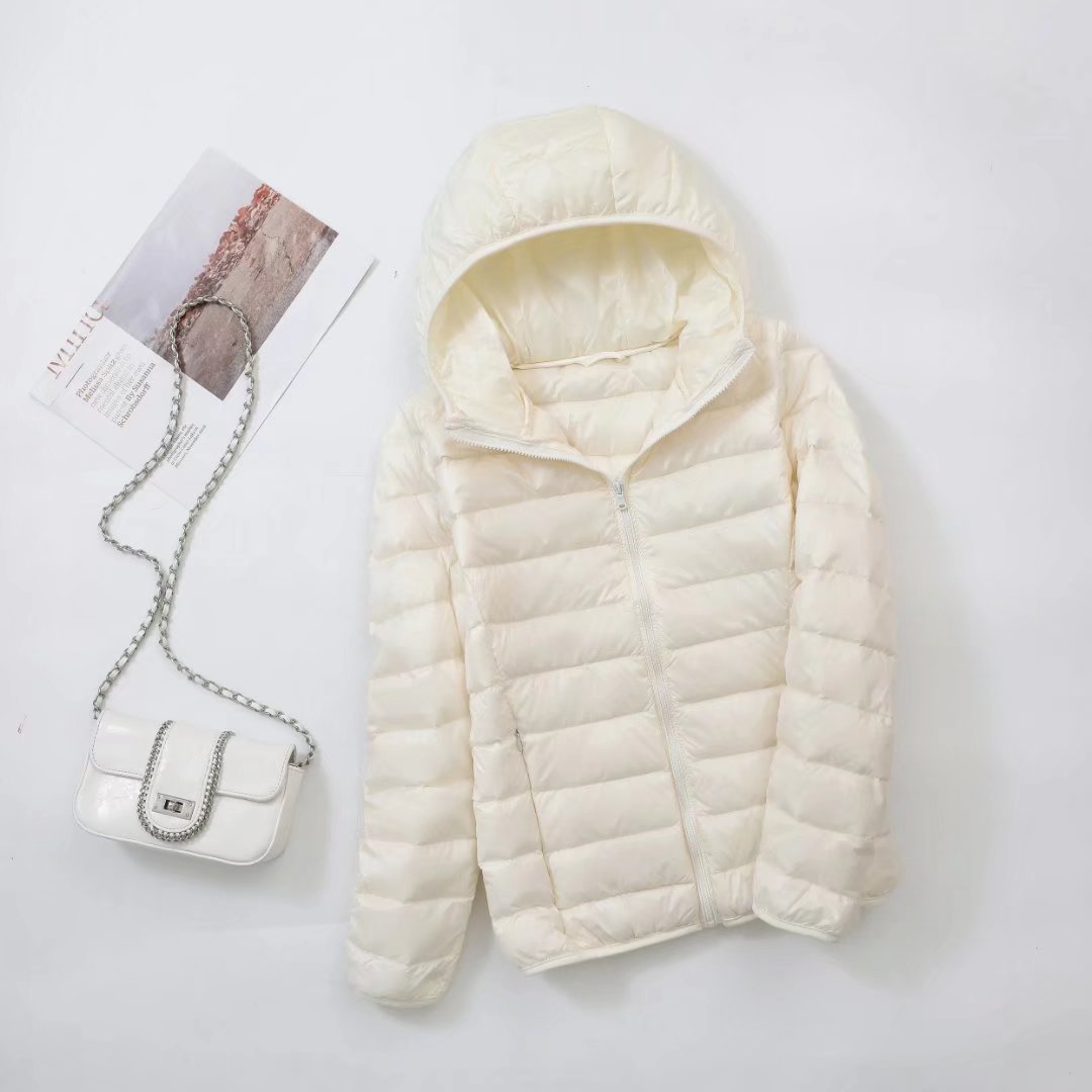 Light women's down jacket with stand-up collar