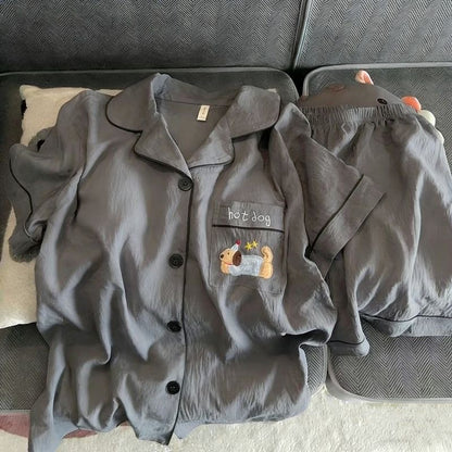 Light men's pajamas, short-sleeved, with button placket