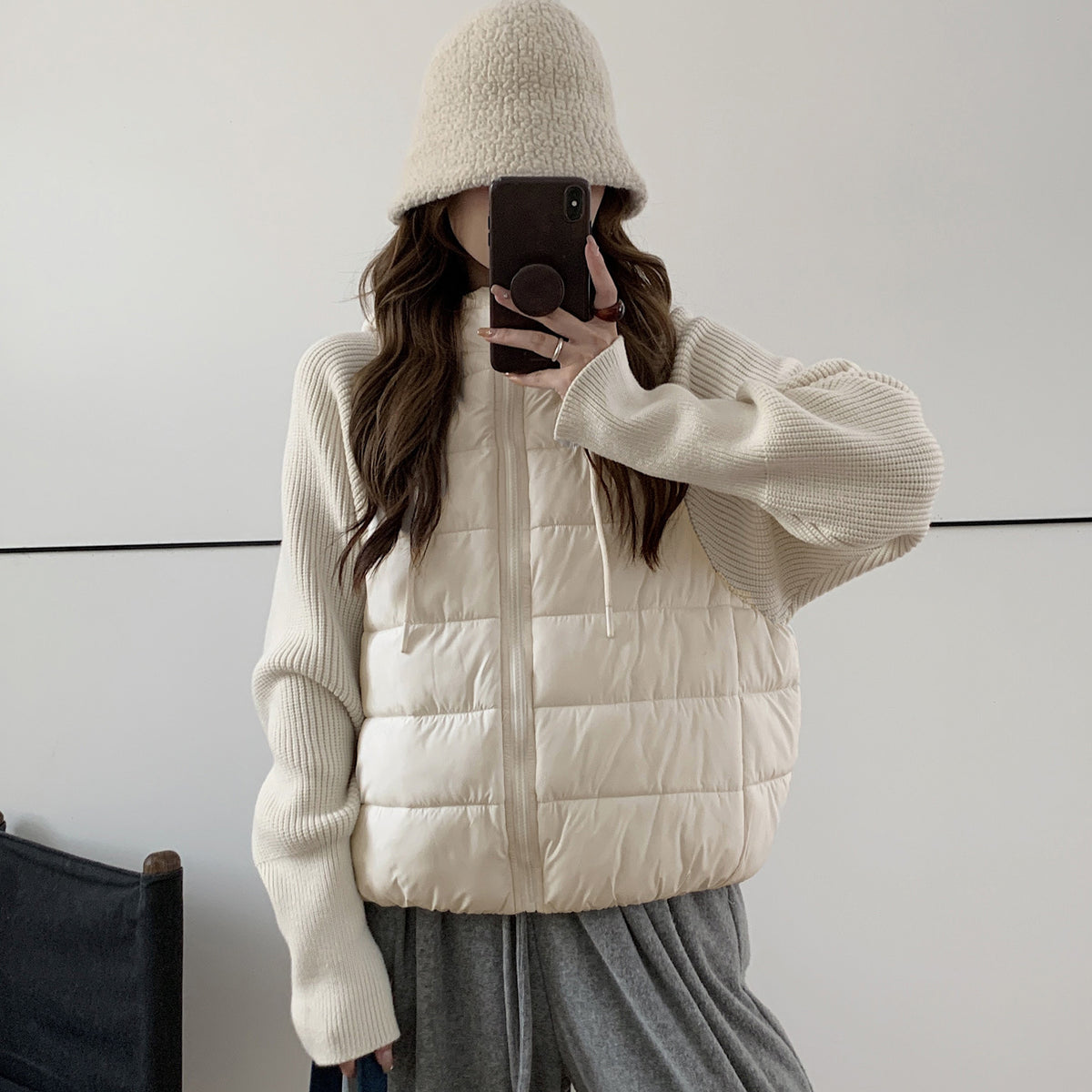 Light women's quilted jacket with hood