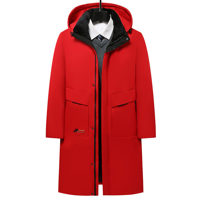 Long men's winter jacket with removable collar