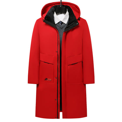 Long men's winter jacket with removable collar