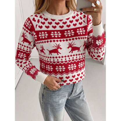 Fair-Isle Knit Sweater with Reindeer Motif