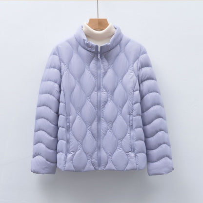 Light women's down jacket with stand-up collar and wave pattern