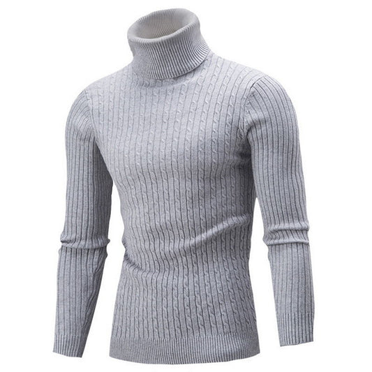 Men's knitted sweater with roll neck and cable pattern