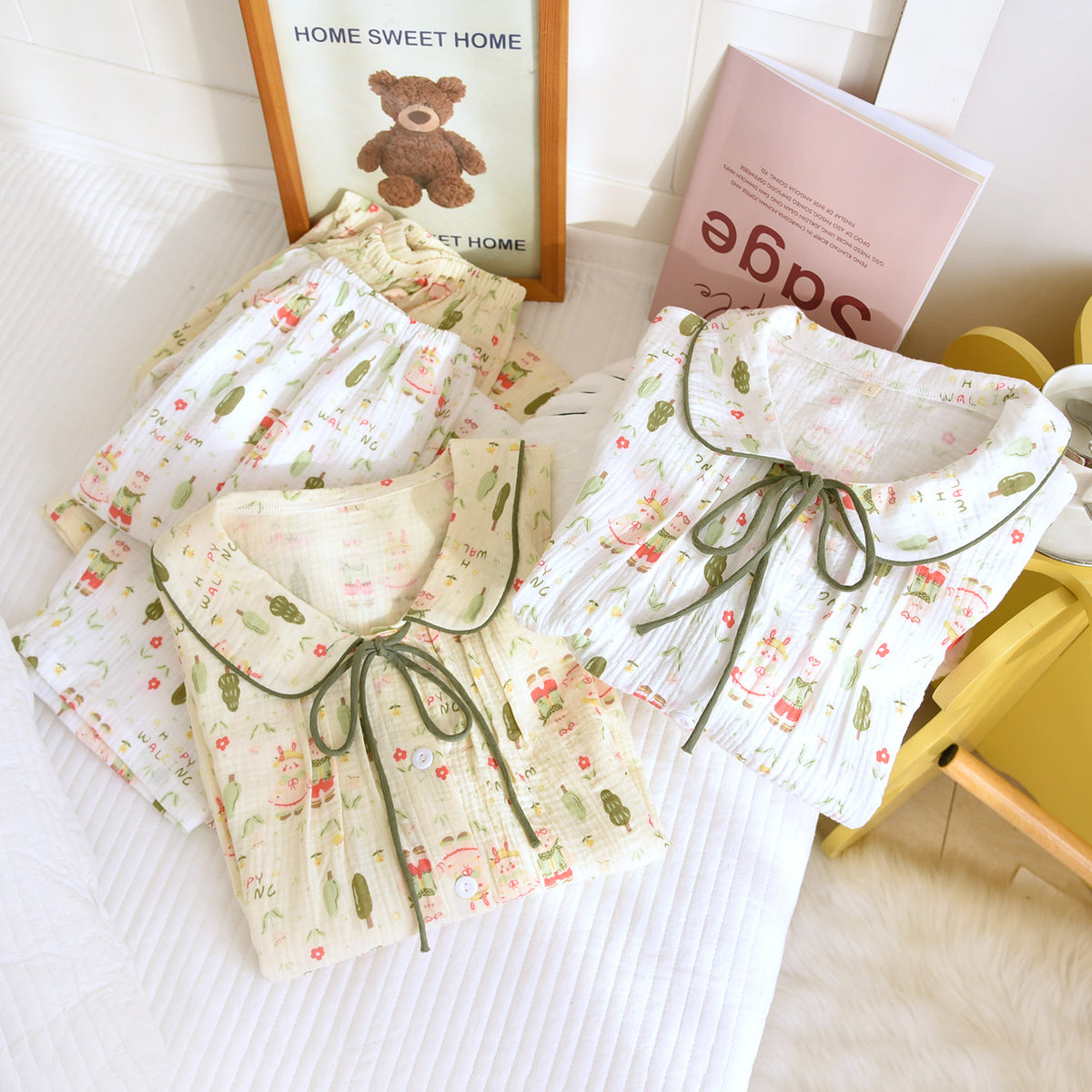 Cotton crepe house suit, long, lightweight