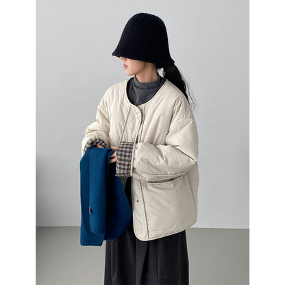 Loose women's quilted jacket in check pattern