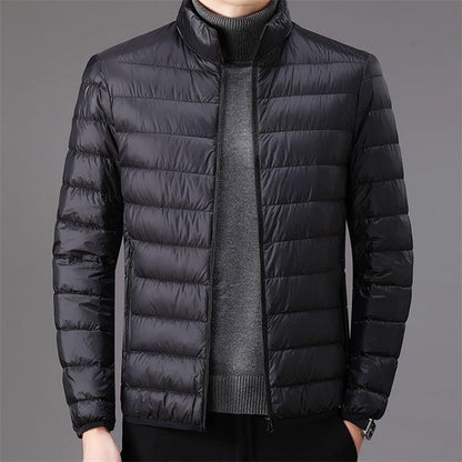 Light men's quilted jacket with stand-up collar