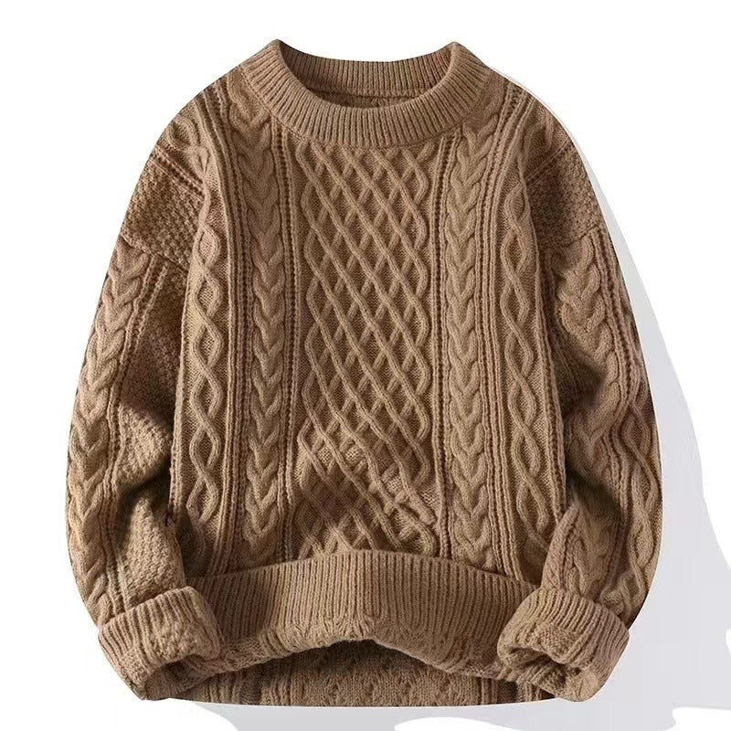 Coarse knit pullover with cable pattern for men