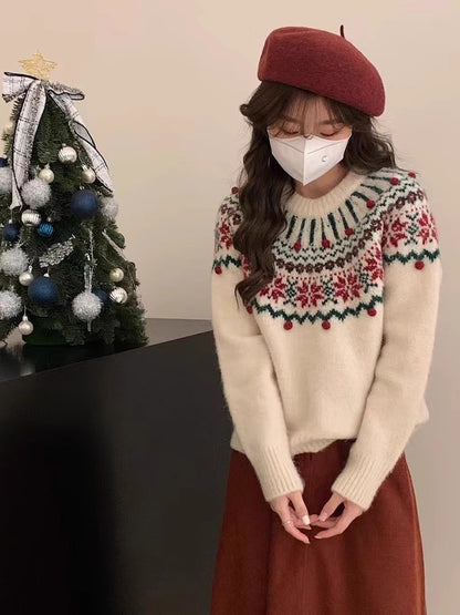 Festive Fair-Isle knitted sweater for women