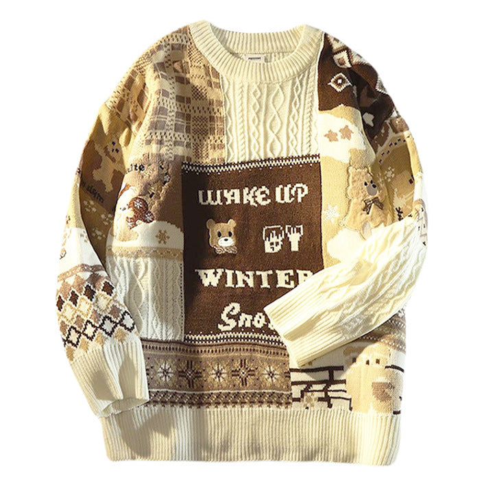 Knitted pullover with bear embroidery