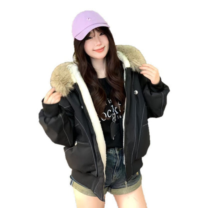Women's winter jacket, padded, short, with fur collar