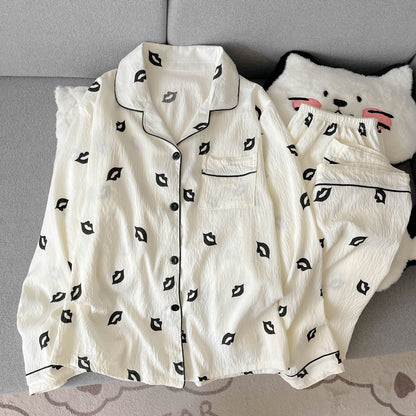 Ladies' Pajama Set, long-sleeved, with button placket, Cartoon style