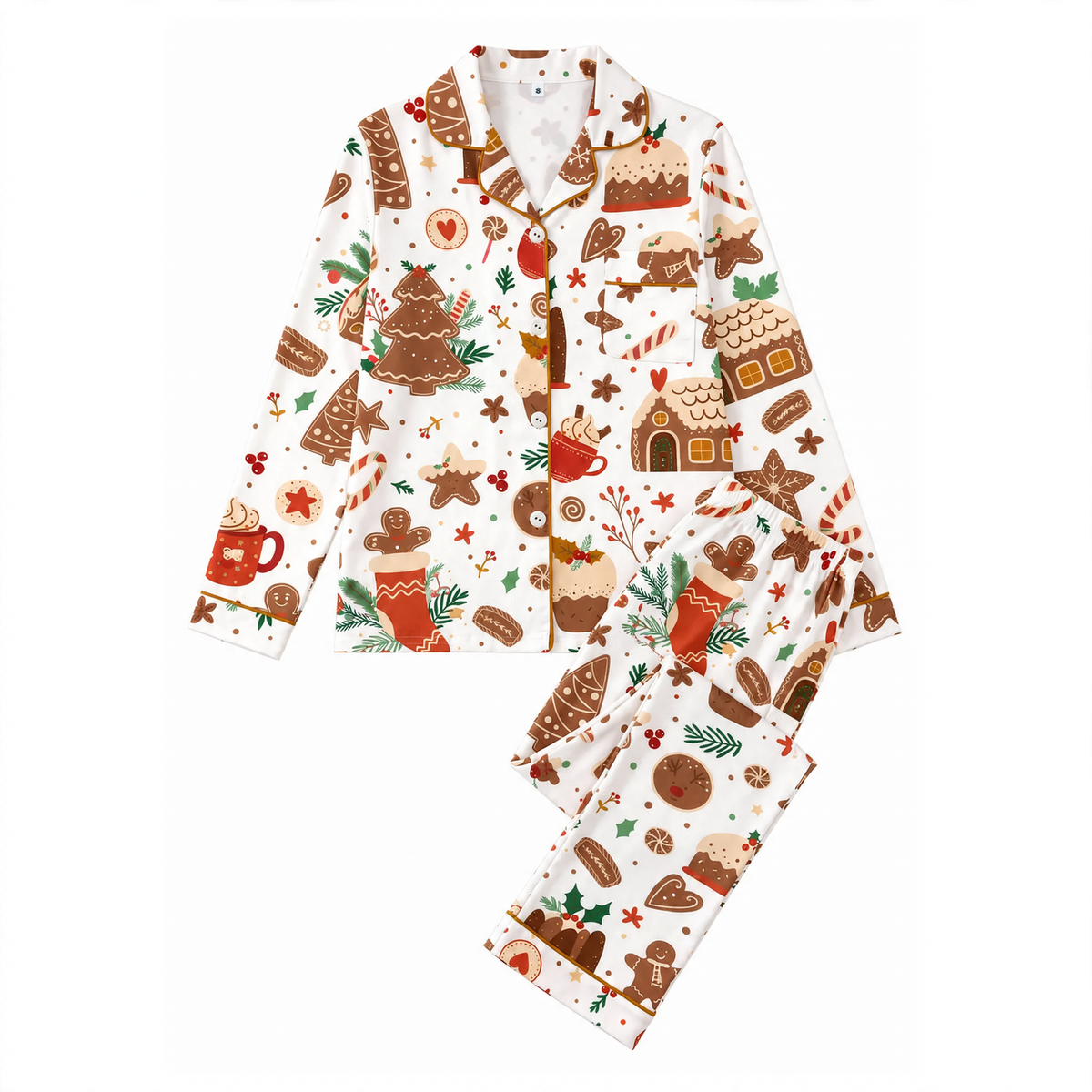 Women's Pajamas, Long Sleeve, with Cartoon Christmas Design