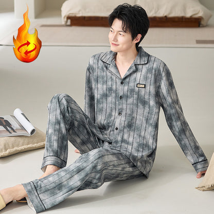 Men's Pajama Set, Silk and Wool, Long Sleeve, with Lapel