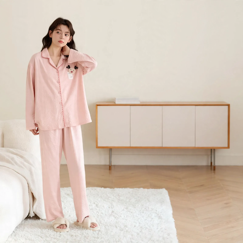 Women's Pajama Set, Long Sleeve, Cotton, Button Placket