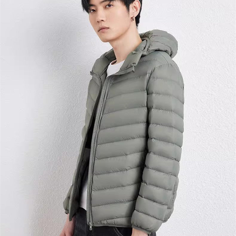 Light men's down jacket with hood